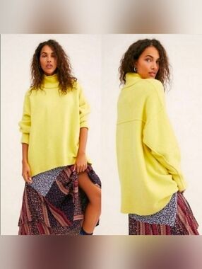 Free People Afterglow Mock Neck Neon Sweater size Small